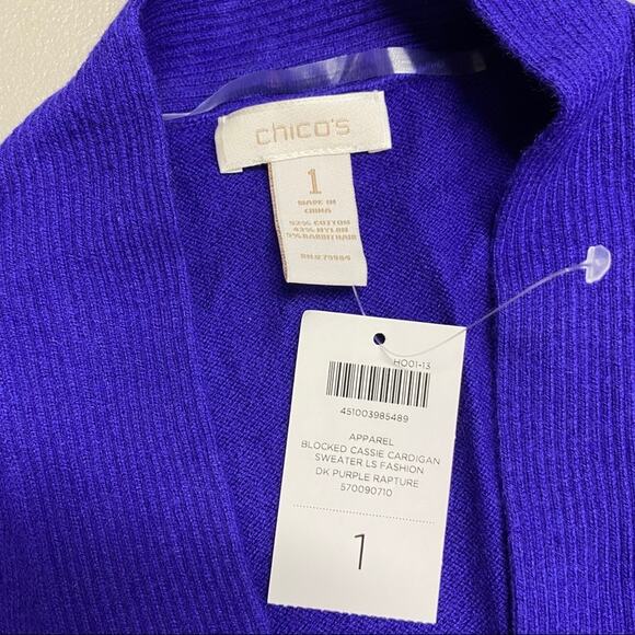 Chicos Blocked Cassie Wrap Cardigan Sweater Dark Purple Black Rapture Size 1 NWT - Picture 5 of 5